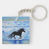 馬ランニングの自由は海の絵画近く キーホルダー (裏面)