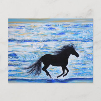 馬ランニングの自由は海の絵画近く ポストカード