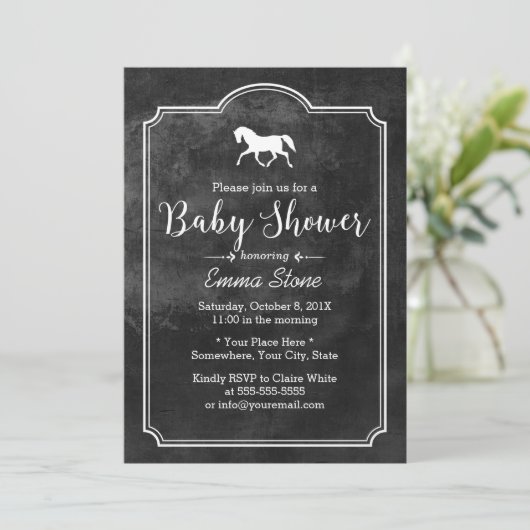 馬ヴィンテージエレガントフレーム赤ちゃんシャワー 招待状 (スタンド正面)