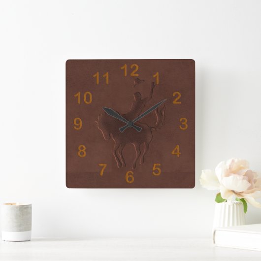 馬上のツーリング革カウボーイ スクエア壁時計 (ホーム)