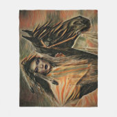 馬上のネイティブアメリカンの女性 フリースブランケット (正面)