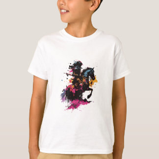 馬上の水彩戦士のシルエット Tシャツ