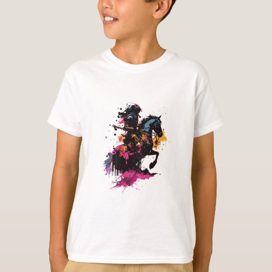 馬上の水彩戦士のシルエット Tシャツ (正面)