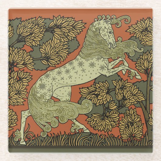 馬中世の芸術工芸品アールヌーボー ガラスコースター (正面)
