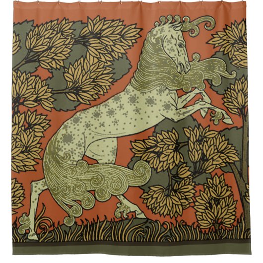 馬中世の芸術工芸品アールヌーボー シャワーカーテン (正面)