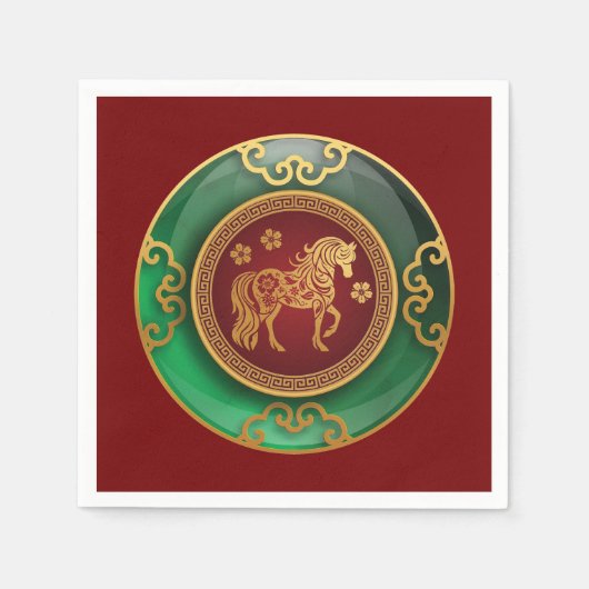 馬中国ののジェイド新年 スタンダードカクテルナプキン (正面)