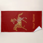 馬中国の〔占星術の〕十二宮図占星術星座 ビーチタオル (正面)