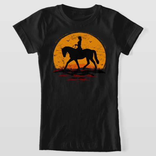 馬乗り – Horse Sunset – 乗馬Tシャツ Tシャツ (レイダウン)