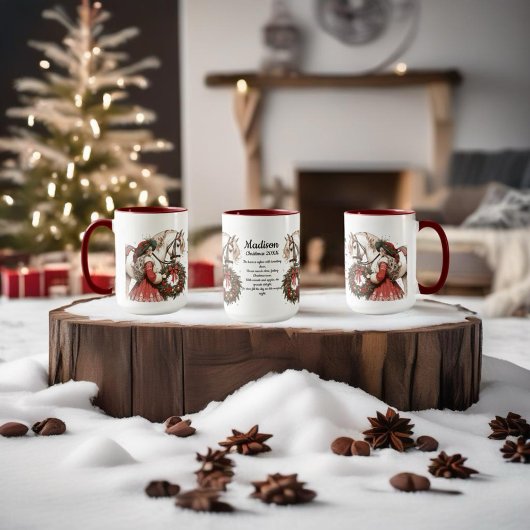 馬付き女の子とリースクリスマス コーヒーマグカップ