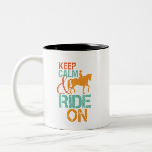 馬保乗り馬の乗り手に乗る穏やかな乗り方 ツートーンマグカップ (左)