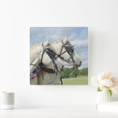 馬具のPercheronの馬 スクエア壁時計 (ホーム)