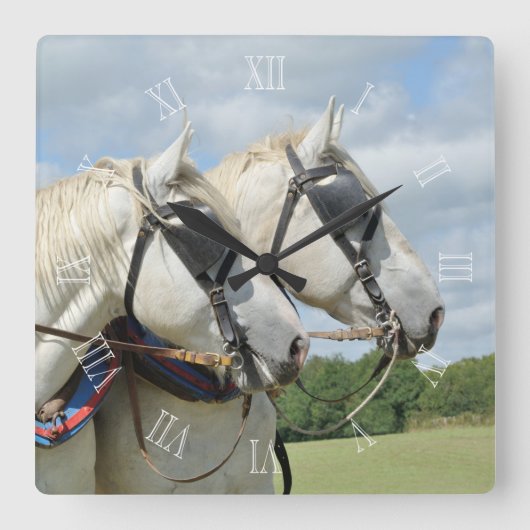 馬具のPercheronの馬 スクエア壁時計 (正面)