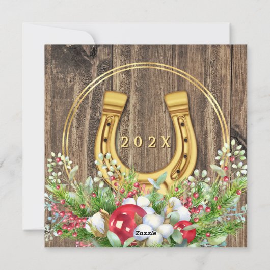 馬写真木枠金ゴールドクリスマス シーズンカード (裏面)
