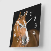 馬写真茶色ホワイトクォーターホース番号 スクエア壁時計 (傾斜)