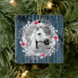 馬写真青木枠シルバー セラミックオーナメント