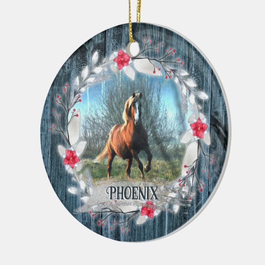 馬写真青木枠シルバー セラミックオーナメント (左)