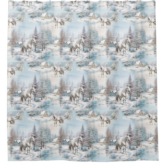 馬冬の模様の雪の多い森の風景 シャワーカーテン (正面)