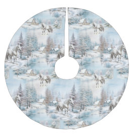 馬冬の模様の雪の多い森の風景 ブラッシュドポリエステルツリースカート