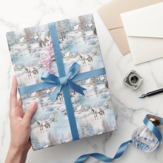 馬冬の模様の雪の多い森の風景 ラッピングペーパー (ギフト)