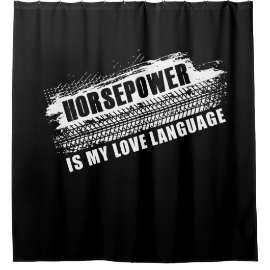 馬力は私の愛する言語の男性の車のユーモアである シャワーカーテン (正面)
