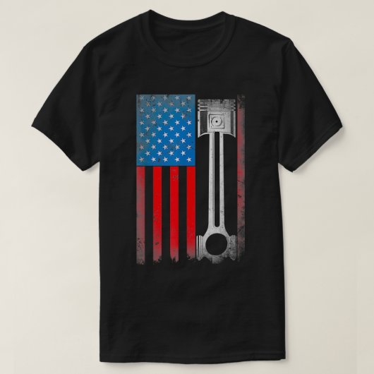 馬力ヴィンテージ自動アメリカ合衆国アメリカ国旗Pisto Tシャツ (デザイン正面)