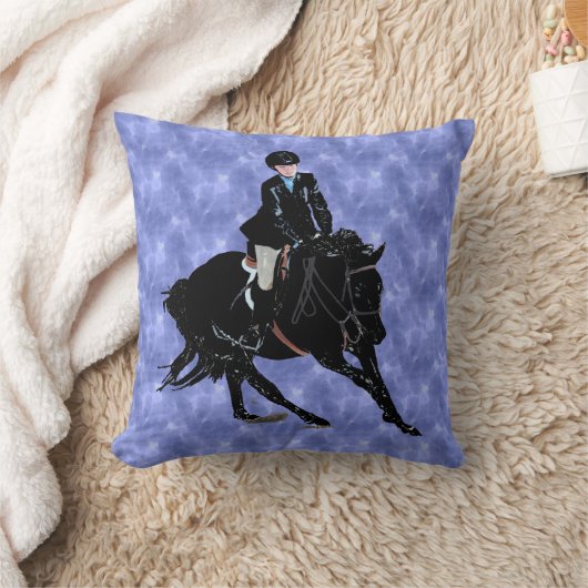 馬及びライダーの青いアメリカ人のMoJoのかわいらしい枕 クッション (ブランケット)