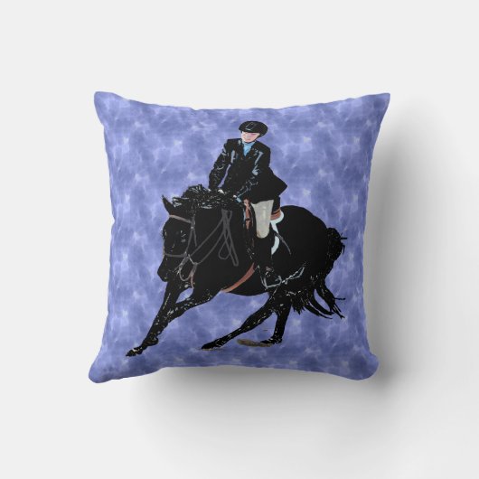 馬及びライダーの青いアメリカ人のMoJoのかわいらしい枕 クッション (裏面)