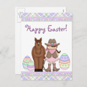 馬及び女性のカーボーイハッピーイースター葉書 シーズンポストカード (正面/裏面)
