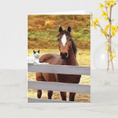"馬及び彼女の猫"の挨拶状 カード (黄色い花)