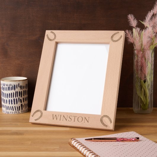 馬名パーソナライズされた馬蹄形 レーザー彫刻フレーム (左)