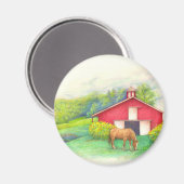 馬図解入りの、写真付きのの納屋 マグネット (正面/裏面)