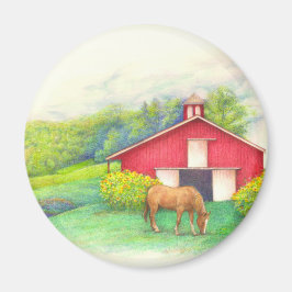 馬図解入りの、写真付きのの納屋 マグネット