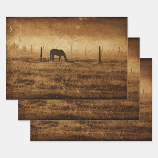 馬国のヴィンテージ素朴テクスチャの切り離し ラッピングペーパーシート (セット)