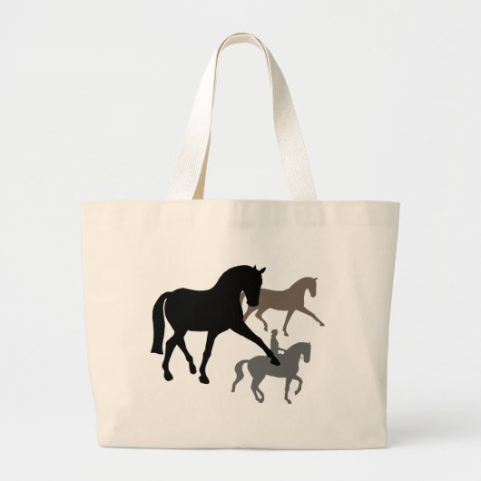 馬場馬術の馬のトリオ ラージトートバッグ (正面)