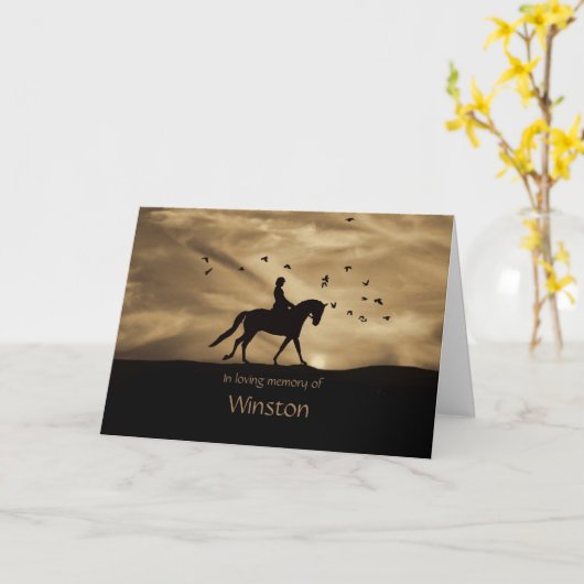 馬場馬術の馬の悔やみや弔慰カード、名前をカスタムする カード (黄色い花)