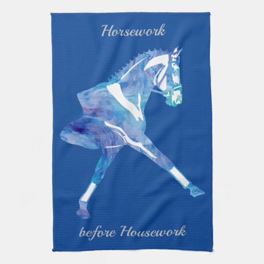 馬場馬術の馬-家事の前のHorsework キッチンタオル (縦)