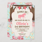 馬女性のカーボーイ誕生日の招待状の女の子フローラ 招待状 (正面/裏面)