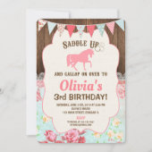 馬女性のカーボーイ誕生日の招待状の女の子フローラ 招待状 (正面)