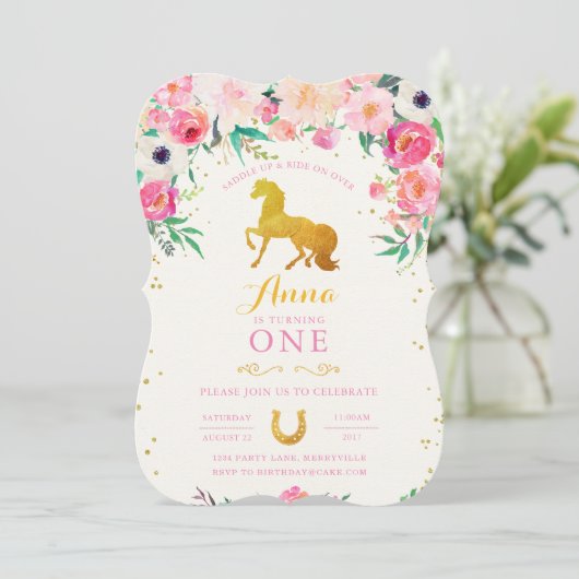 馬女性のカーボーイ誕生日招待状 招待状 (スタンド正面)