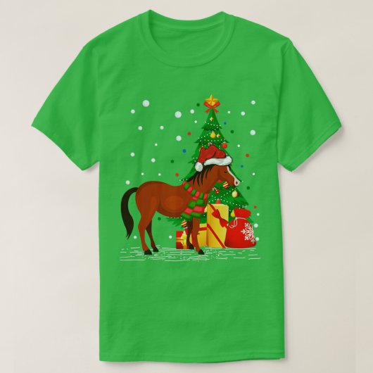 馬好きおもしろいギフトサンタハットホースクリスマスT Tシャツ (デザイン正面)