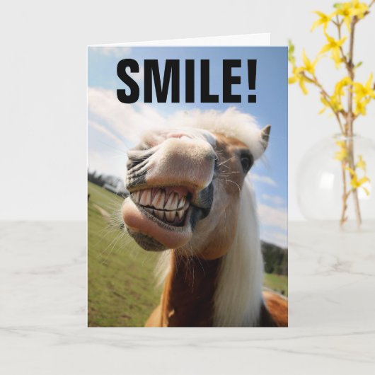 馬好きおもしろい誕生日グリーティングカード カード (黄色い花)