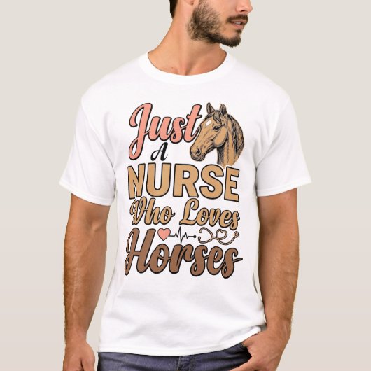 馬好きな看護師のためのビンテージ風デザインTシャツ Tシャツ (正面)