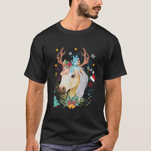 馬好きな赤ちゃんのための可愛いトナカイのクリスマス Tシャツ (正面)