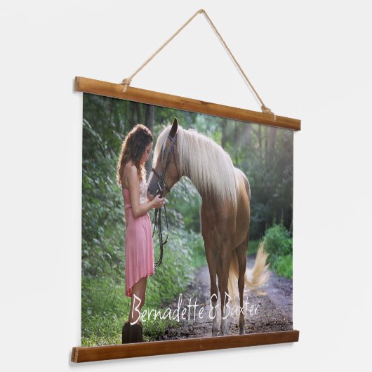 馬好きの名前または文字付き写真 吊り下げ型タペストリー (傾斜あり)