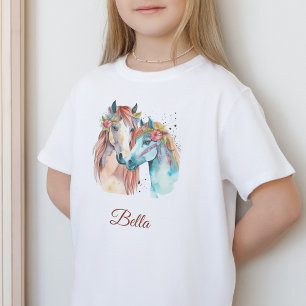 馬好きの子供の名前の水色ライダー Tシャツ