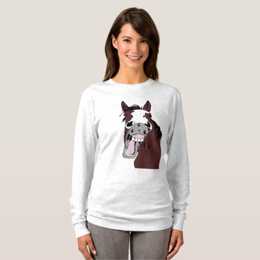 馬好きの笑い馬頭ユーモア Tシャツ (正面フル)