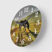馬好きの西部のテーマの馬デザイナーギフト ラウンド壁時計 (傾斜)