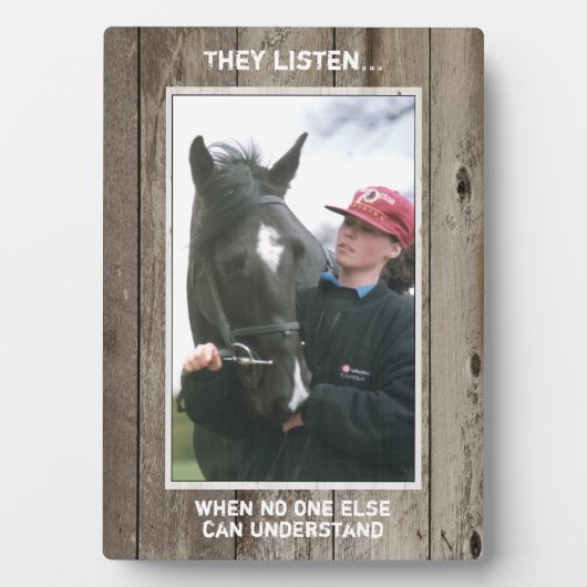 馬好きの黒い木の素朴な写真 フォトプラーク (正面)