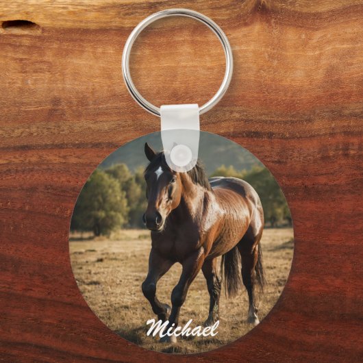 馬好きカスタムの写真と名前パーソナライズされた キーホルダー (裏面)