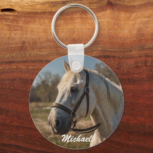 馬好きカスタムの写真と名前パーソナライズされた キーホルダー (正面)
